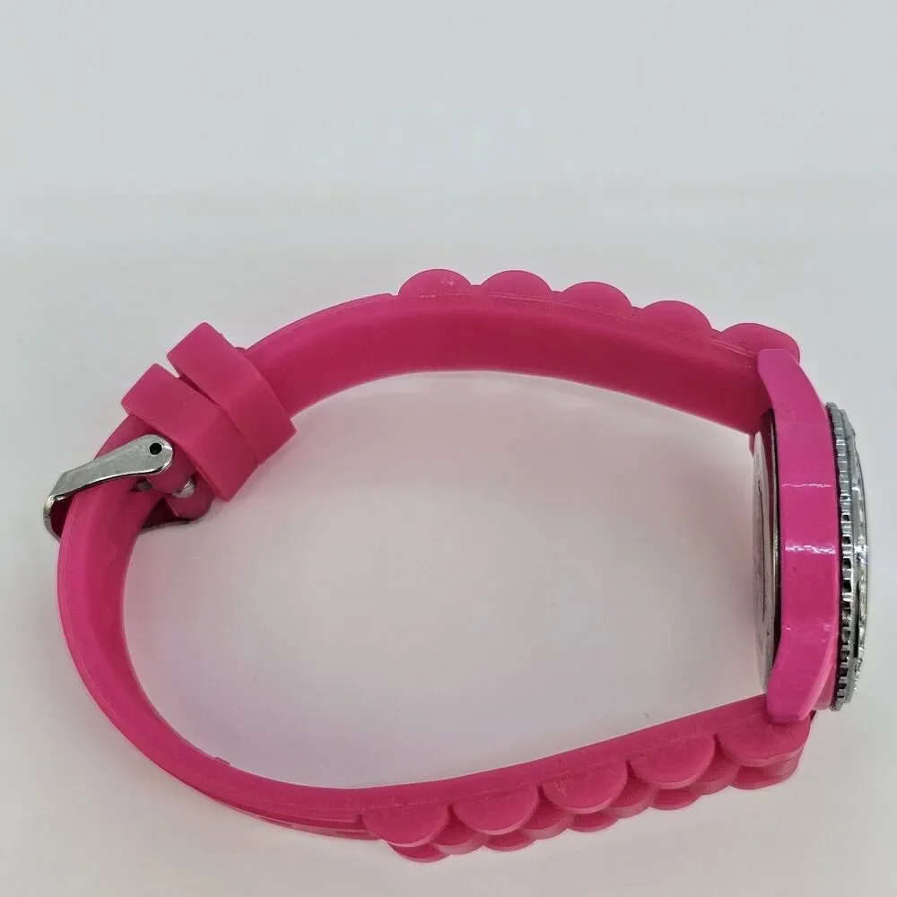30MM Watch Women Crystal Accent Hot Pink Dial Hot Pink Plastic Bands New Battery
